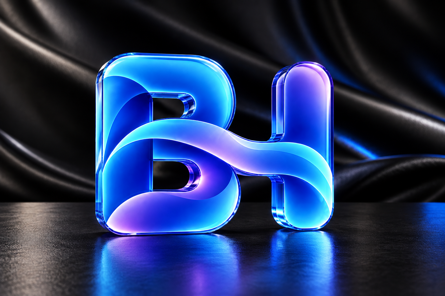 Logo BotHost en verre bleu sur une table sombre
